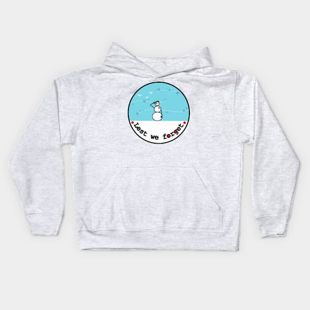 Frosty the Snowman on Remembrance Day Kids Hoodie by Musings Home Decor
